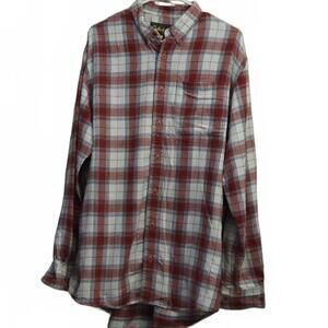 Cabela’s Men’s Red Plaid Flannel Shirt Button Front Long Sleeve Size L Tall